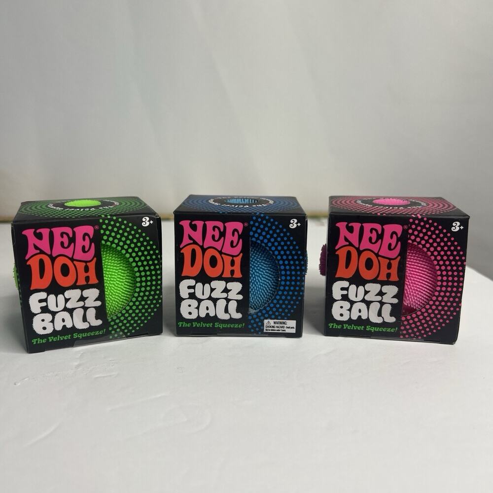 NeeDoh Fuzz Ball Velvet Squeeze ,Complete Set Blue Pink And Green Nee doh Squish